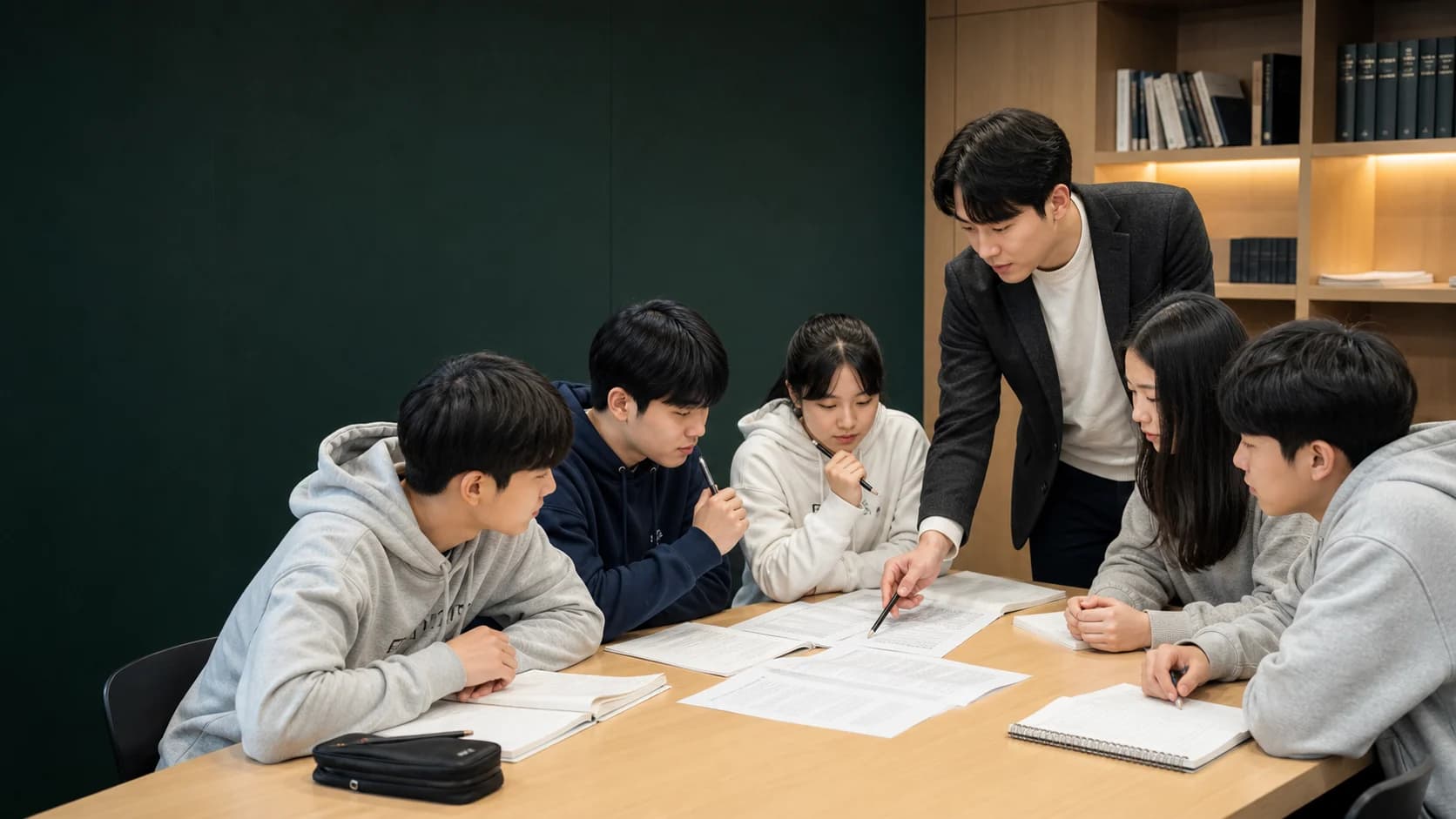 교사와 중고등학생들이 영어 지문을 함께 분석하는 세미나 수업