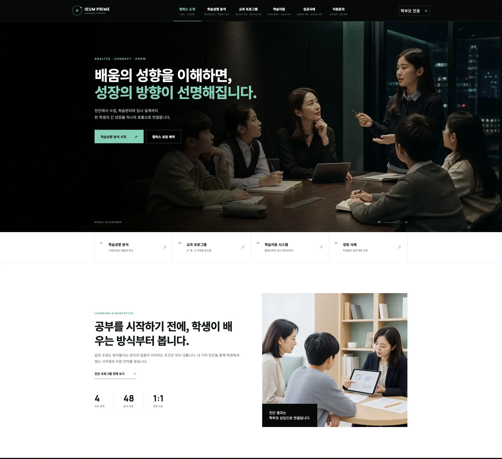 프리미엄 교실에서 영어 발표 수업에 참여하는 중학생들